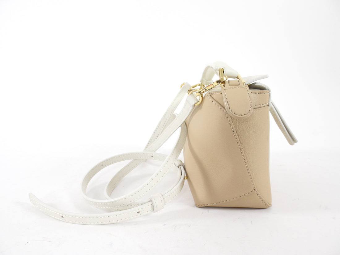 Loewe Beige and White Leather Mini Puzzle Edge Bag