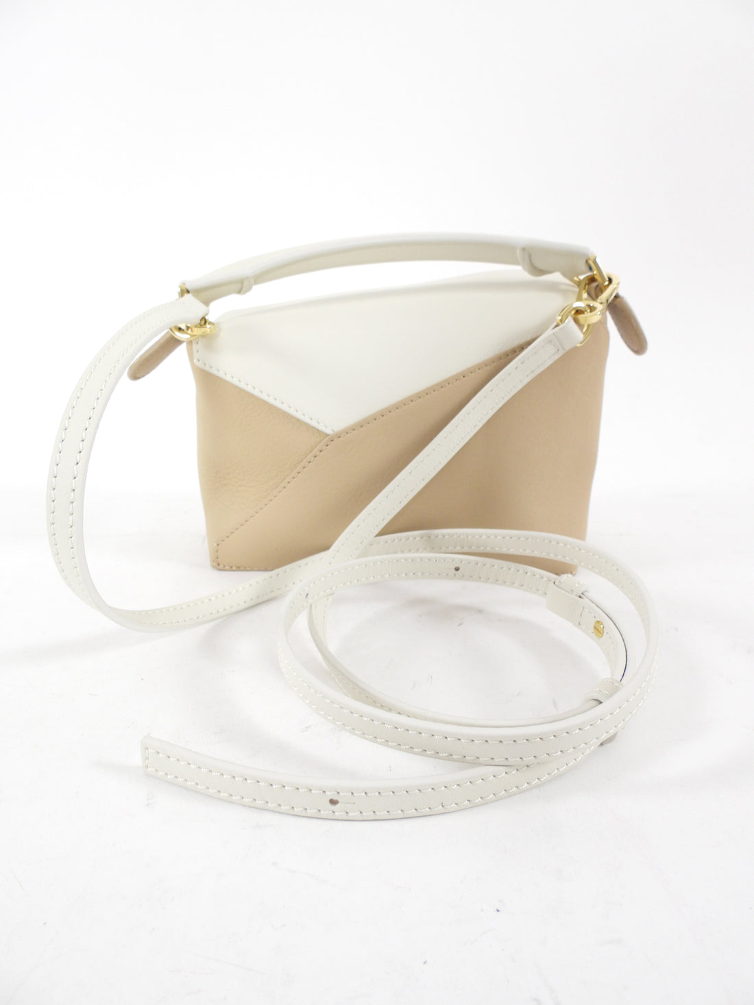 Loewe Beige and White Leather Mini Puzzle Edge Bag