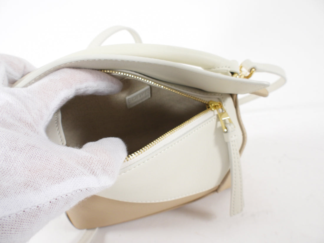 Loewe Beige and White Leather Mini Puzzle Edge Bag