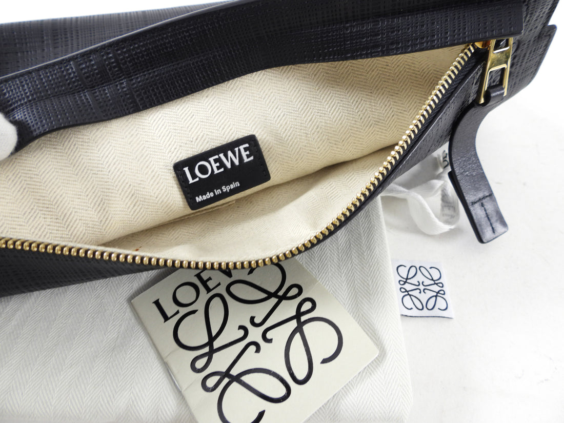 Loewe Black Grained Leather Zip T Pouch Clutch Bag