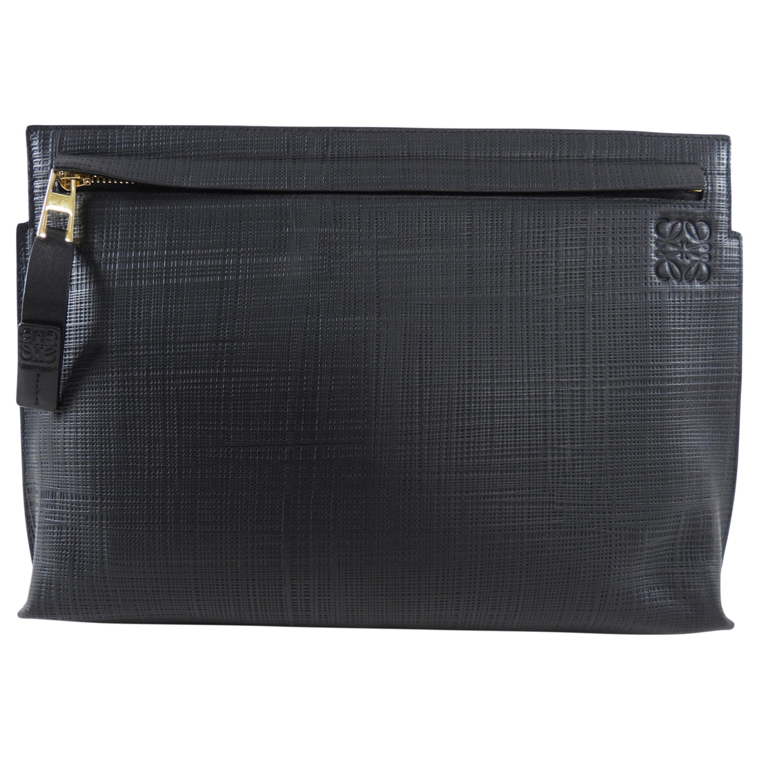 Loewe Black Grained Leather Zip T Pouch Clutch Bag