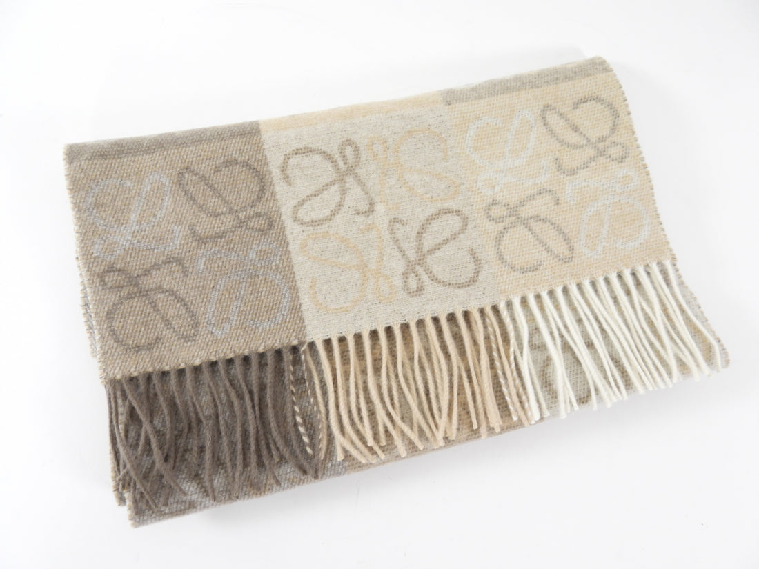 Loewe Taupe Brown Wool And Cashmere Checkerboard Anagram Scarf