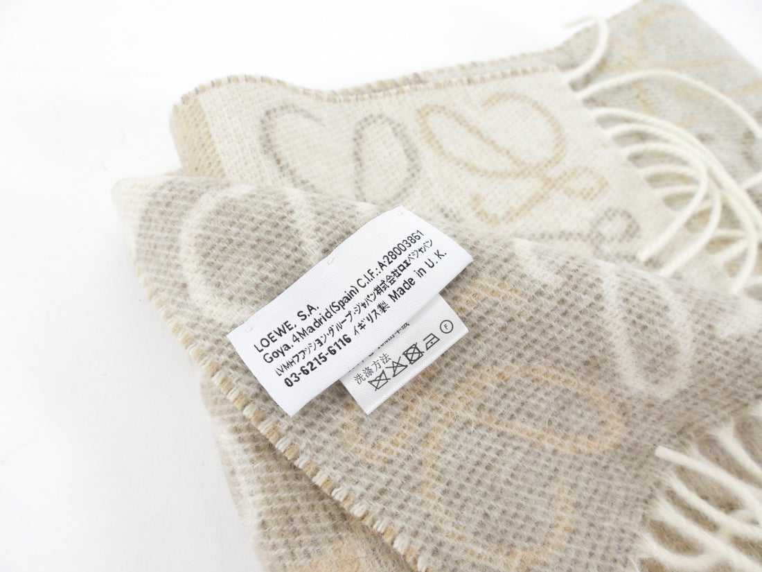 Loewe Taupe Brown Wool And Cashmere Checkerboard Anagram Scarf