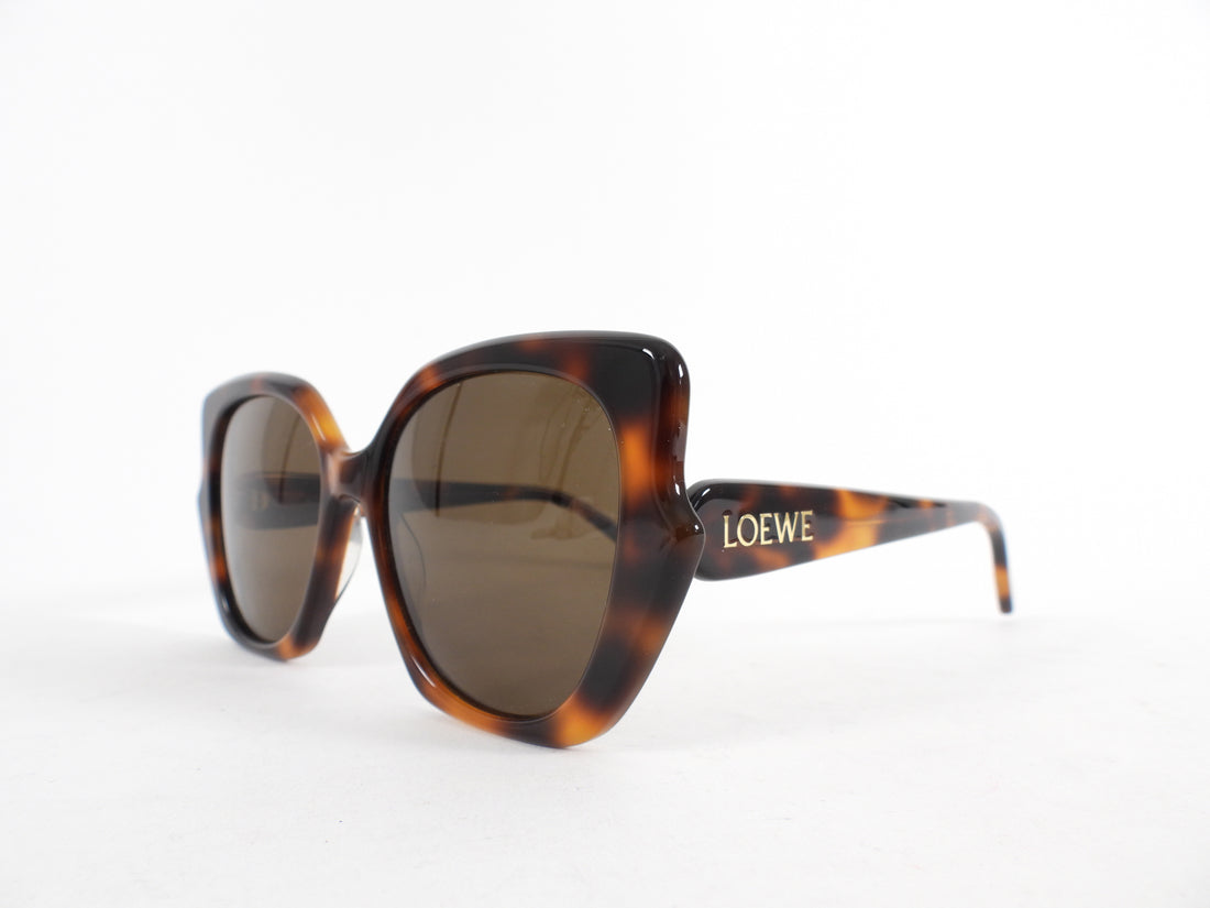 Loewe Oversized Brown Faux Tortoise Round Cat-Eye Sunglasses