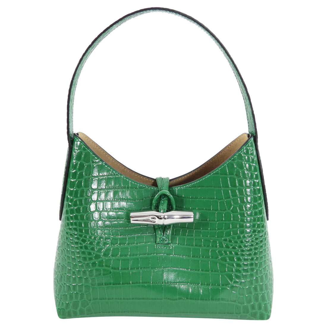 Longchamp, Bags, Longchamp Roseau Croc Embossed Shoulder Bag With Dust  Cover Green