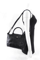 Longchamp Black Leather Folding Travel Tote Bag