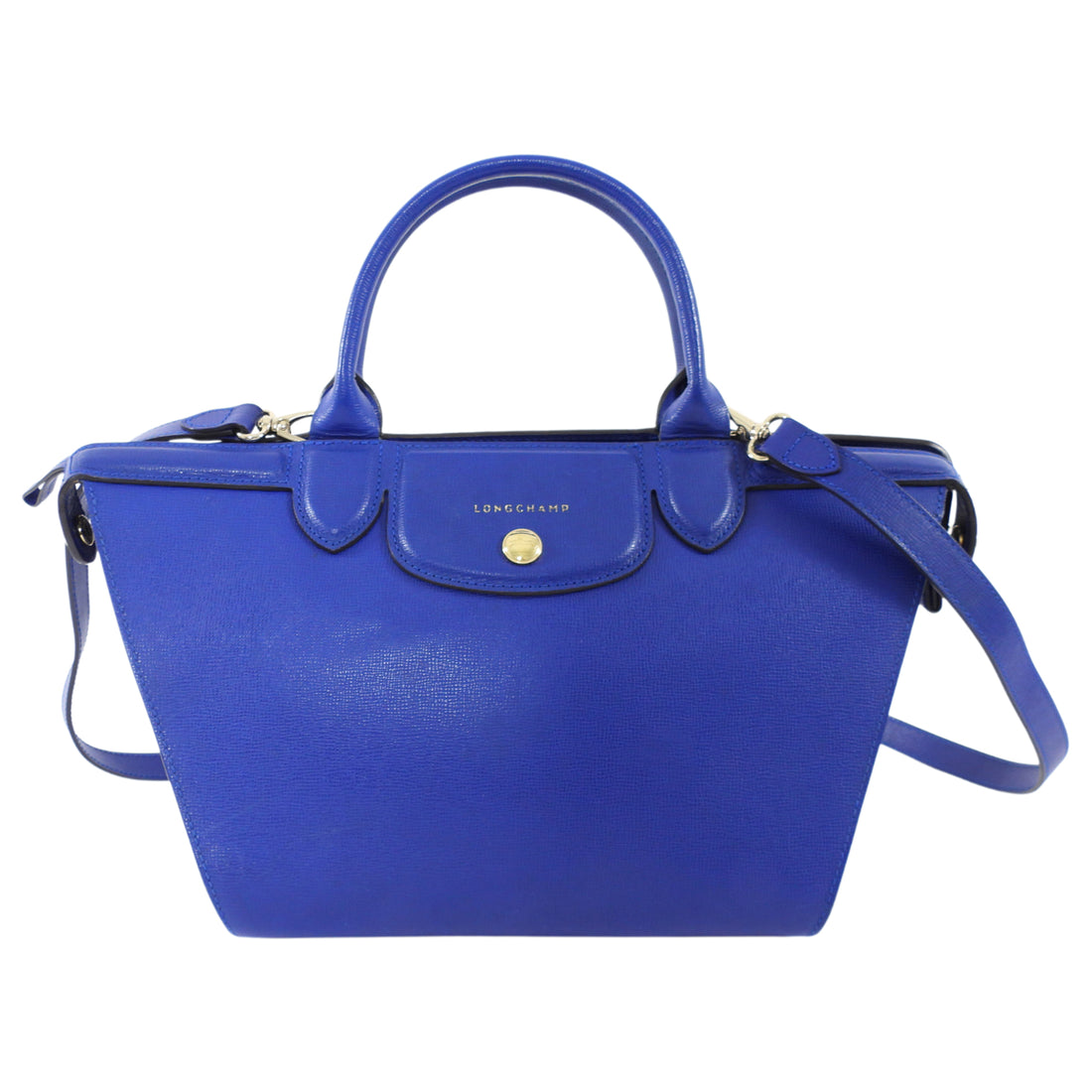 Longchamp Cobalt Blue Le Pliage Heritage Leather Two Way Bag