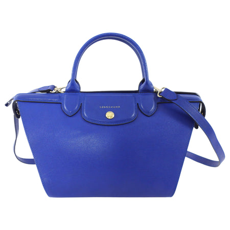 Longchamp Cobalt Blue Le Pliage Heritage Leather Two Way Bag