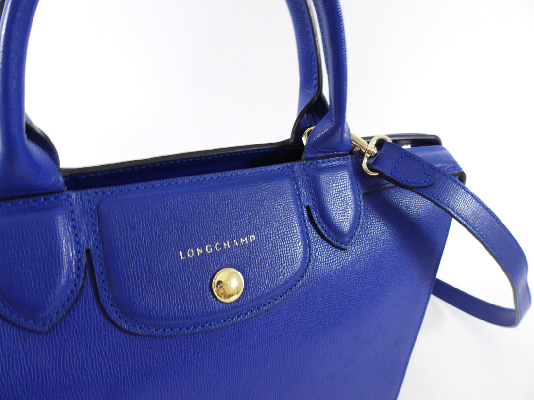 Longchamp Cobalt Blue Le Pliage Heritage Leather Two Way Bag
