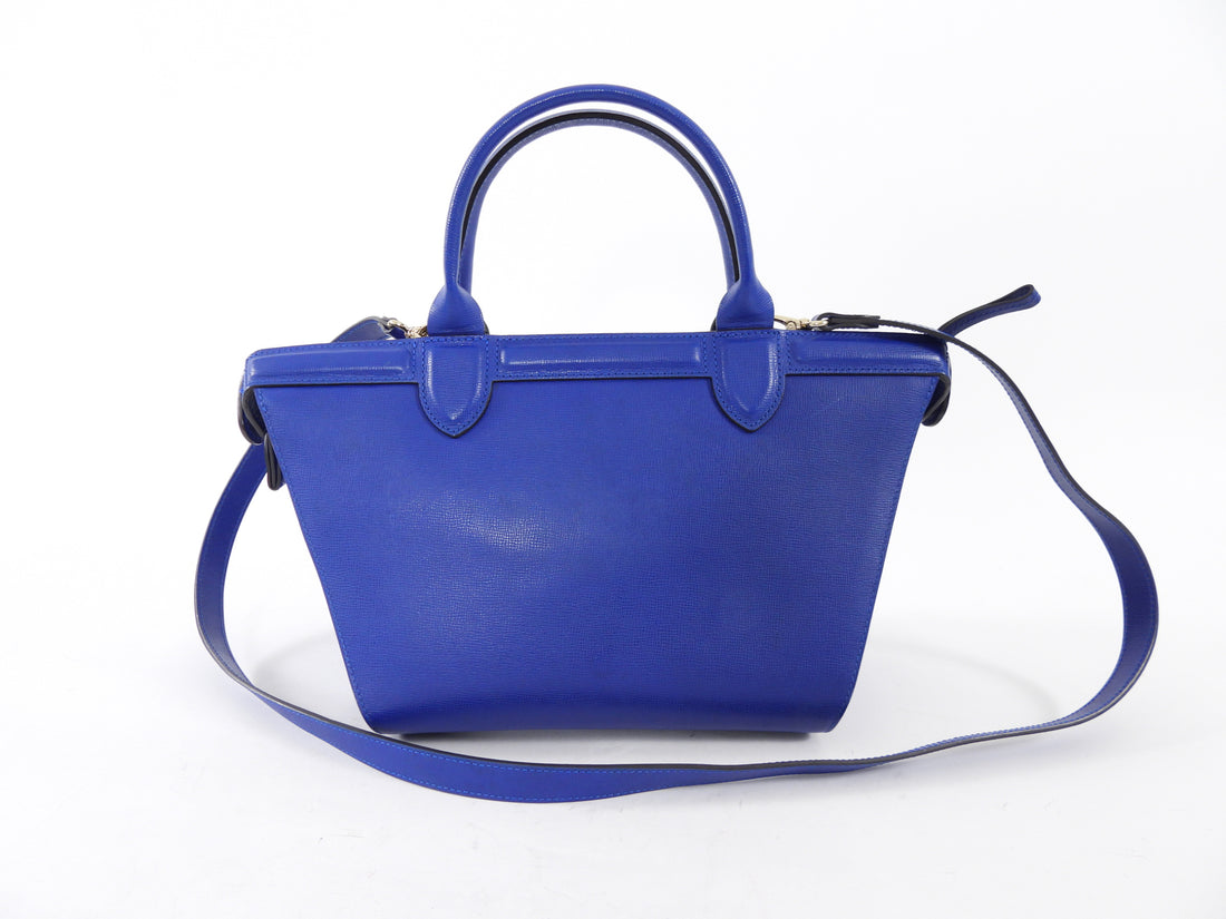 Longchamp Cobalt Blue Le Pliage Heritage Leather Two Way Bag