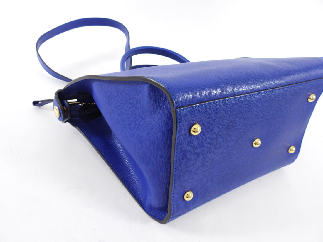 Longchamp Cobalt Blue Le Pliage Heritage Leather Two Way Bag