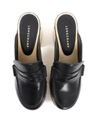 Longchamp Black Leather and Wood Clog Mules - 40