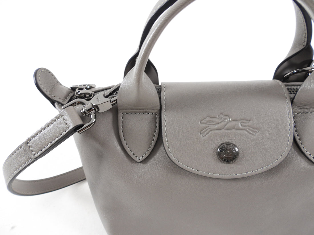 Longchamp Le Pliage Grey Leather Xtra XS Crossbody Bag