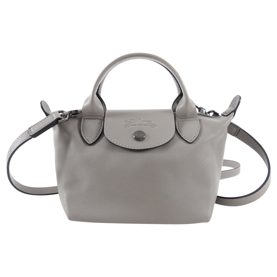 Longchamp Le Pliage Grey Leather Xtra XS Crossbody Bag