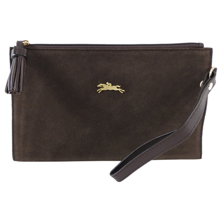 Longchamp Brown Suede Zip Wristlet Bag