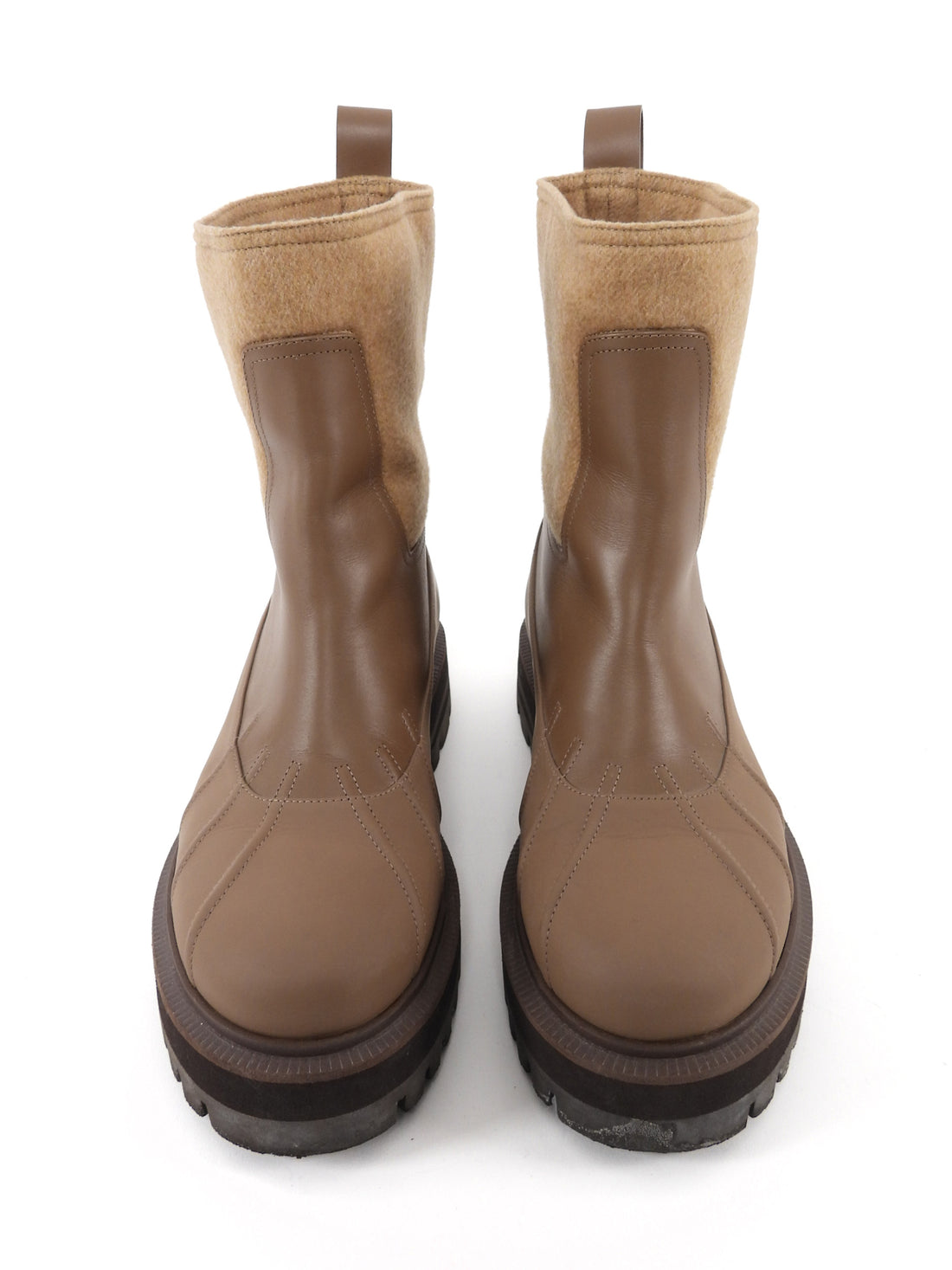 Loro Piana Taupe Leather Cashmere Combo Regent Ankle Boots - 37
