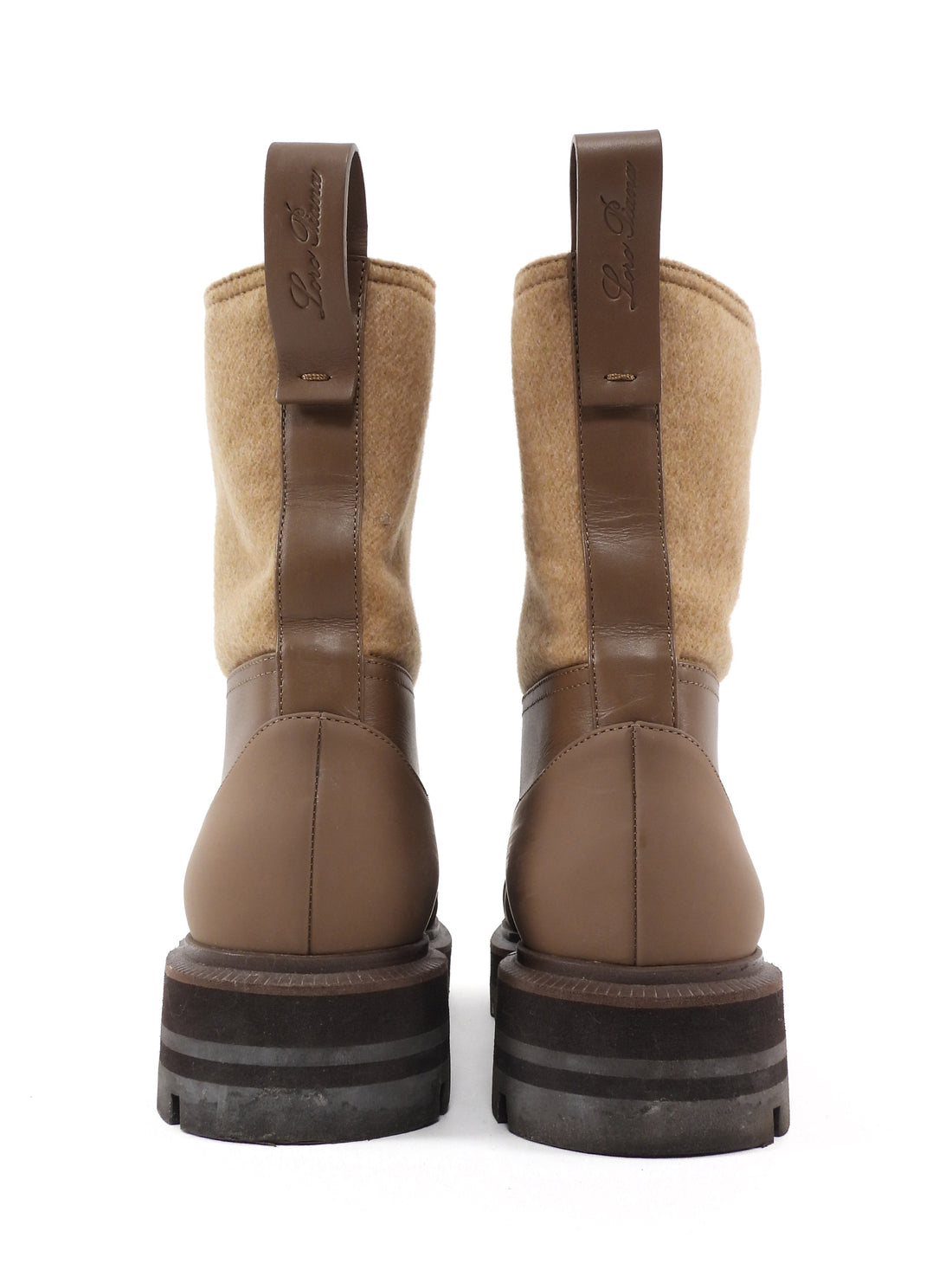 Loro Piana Taupe Leather Cashmere Combo Regent Ankle Boots - 37