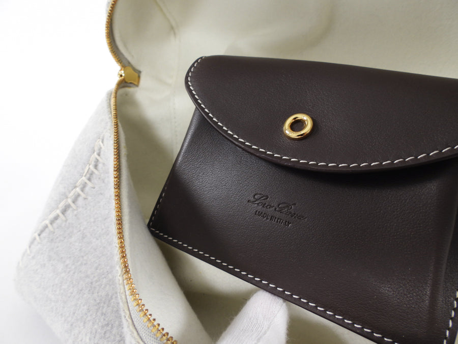 Loro Piana Extra L27 Grey Cashmere and Dark Brown Leather Zip Bag