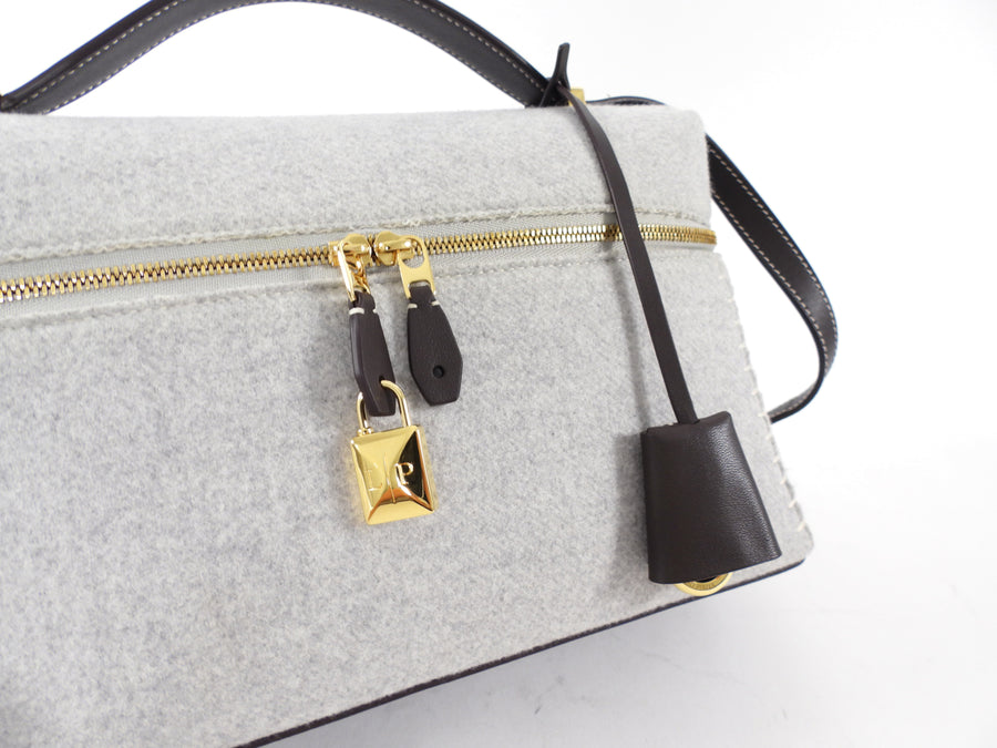 Loro Piana Extra L27 Grey Cashmere and Dark Brown Leather Zip Bag