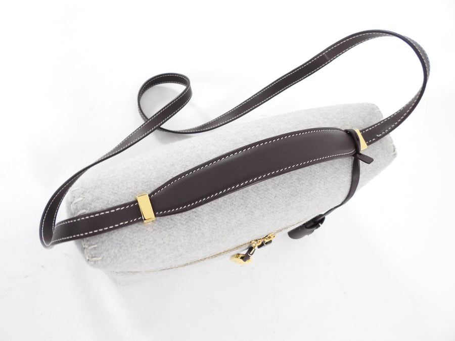 Loro Piana Extra L27 Grey Cashmere and Dark Brown Leather Zip Bag