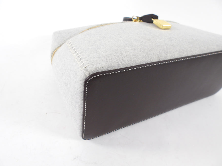 Loro Piana Extra L27 Grey Cashmere and Dark Brown Leather Zip Bag