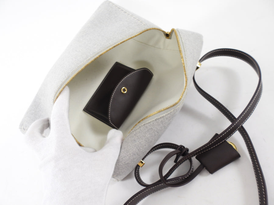 Loro Piana Extra L27 Grey Cashmere and Dark Brown Leather Zip Bag