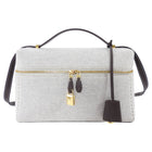 Loro Piana Extra L27 Grey Cashmere and Dark Brown Leather Zip Bag