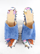 Christian Louboutin Spike Accents Suede Platform Mule Blue - 37