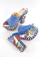 Christian Louboutin Spike Accents Suede Platform Mule Blue - 37