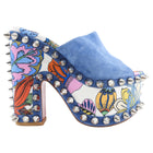 Christian Louboutin Spike Accents Suede Platform Mule Blue - 37