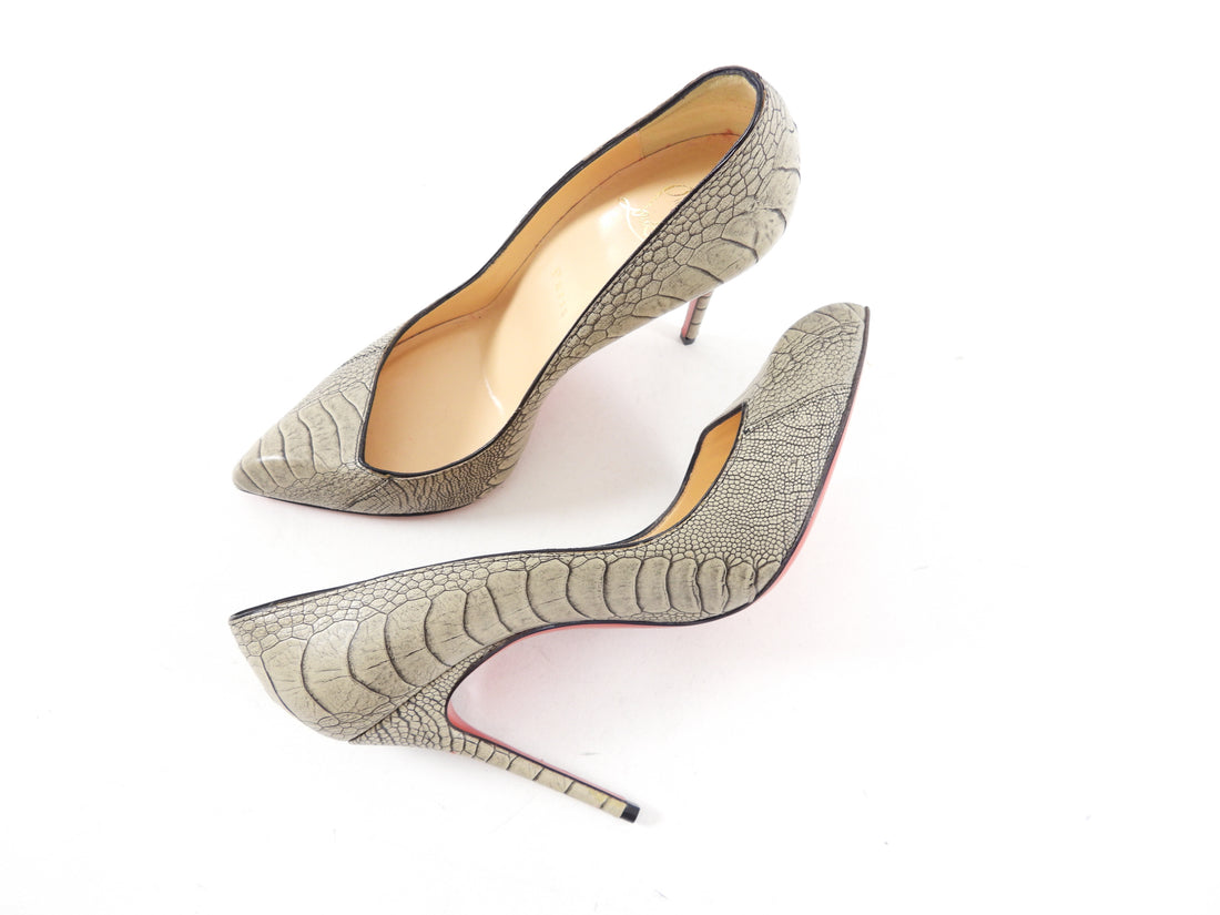 Louboutin Grey Corneile Ostrich Pumps - 37.5