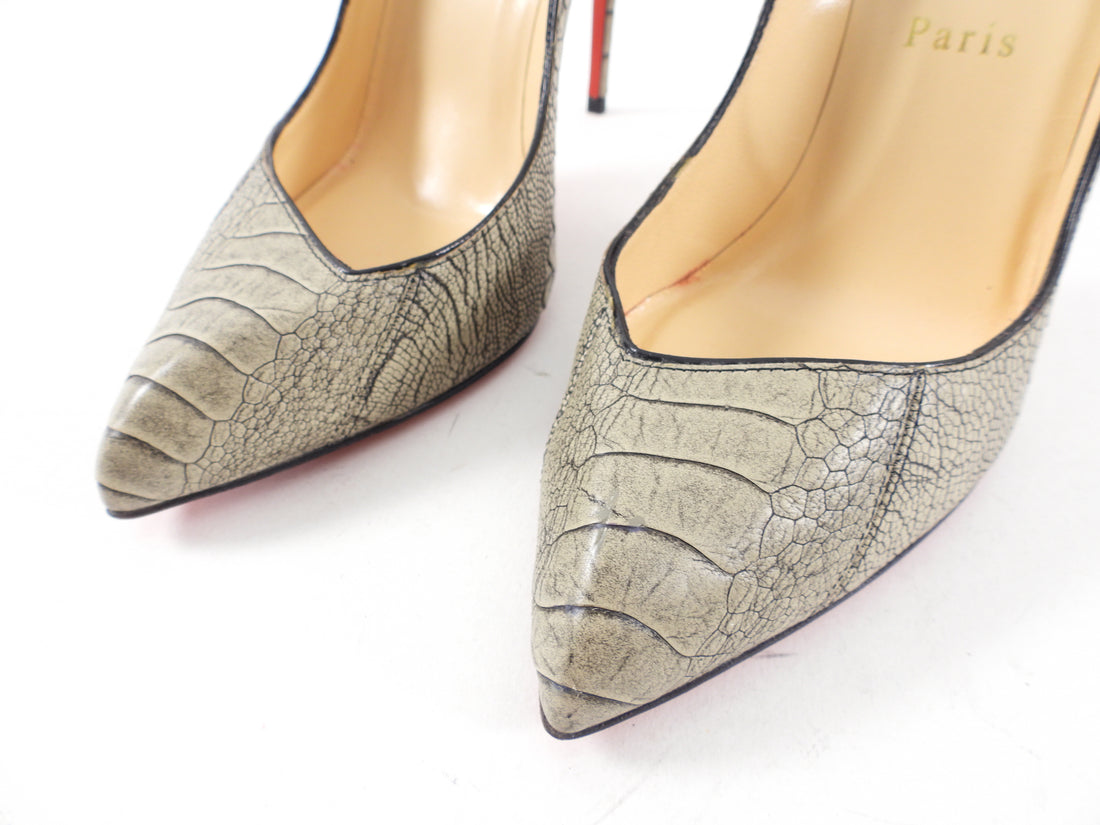 Louboutin Grey Corneile Ostrich Pumps - 37.5