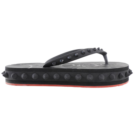 Christian Louboutin Black Flat Stud Rubber Thong Flip Flops - 37