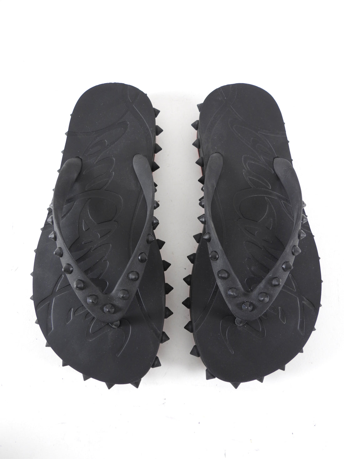 Christian Louboutin Black Flat Stud Rubber Thong Flip Flops - 37