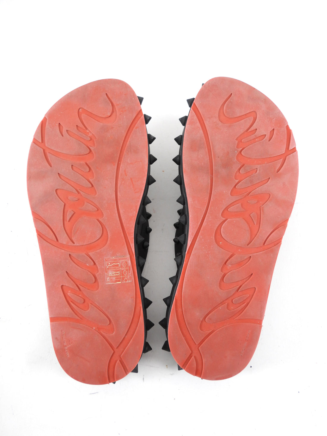 Christian Louboutin Black Flat Stud Rubber Thong Flip Flops - 37