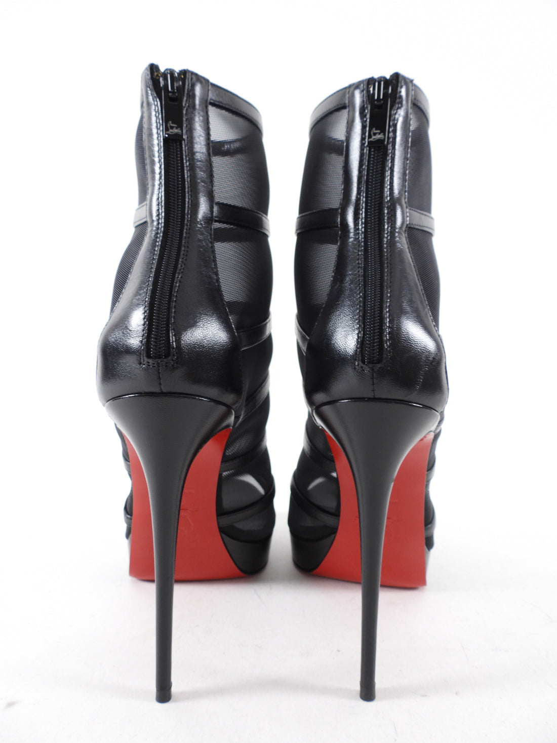 Christian Louboutin Black Leather and Mesh Doux Voile 120 Booties - 38