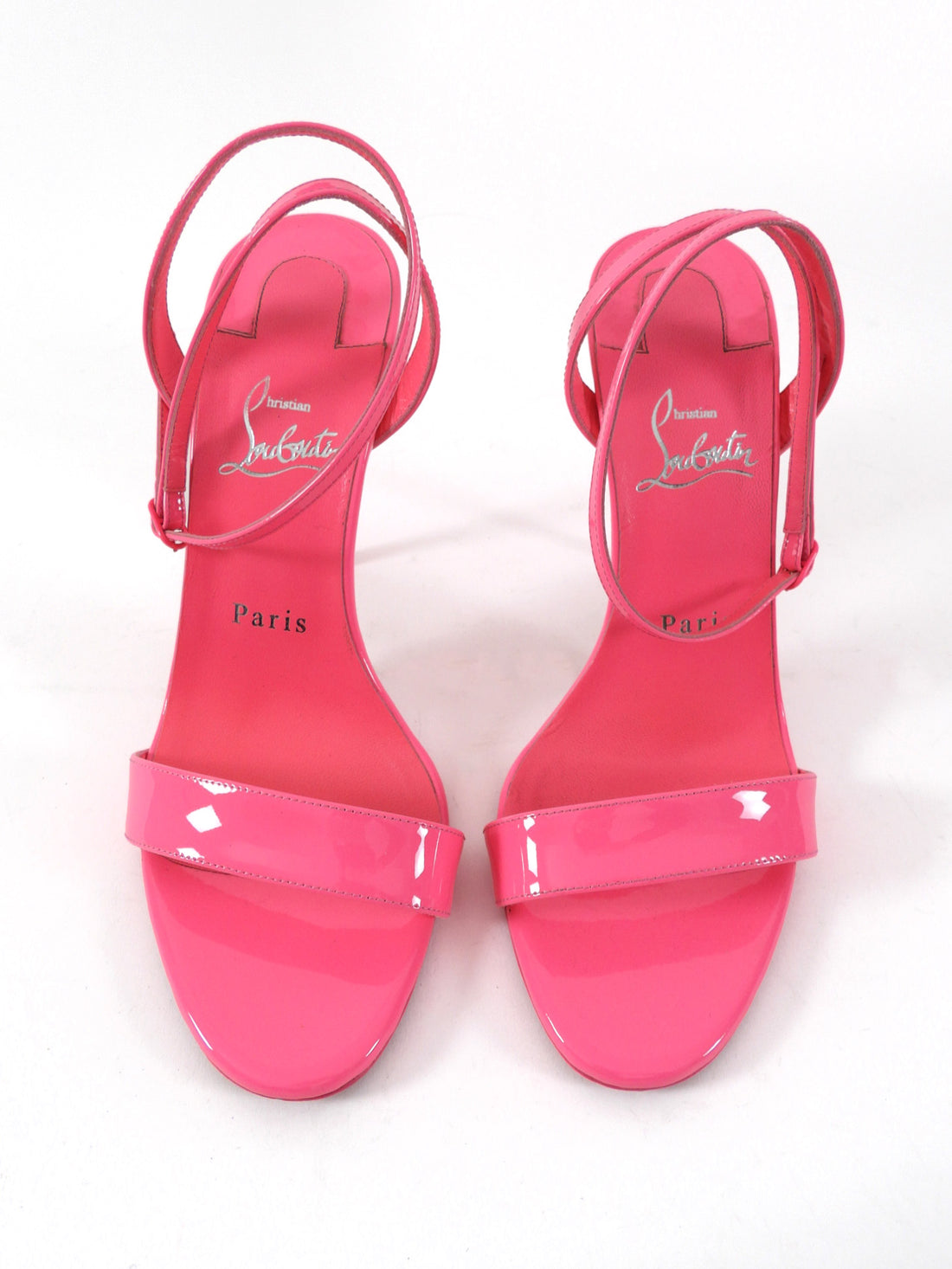 Christian Louboutin Hot Neon Pink Patent Ankle Strap Heels - 37.5