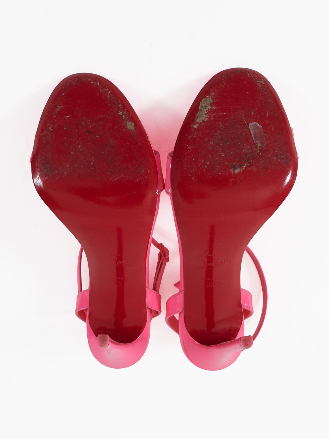 Christian Louboutin Hot Neon Pink Patent Ankle Strap Heels - 37.5