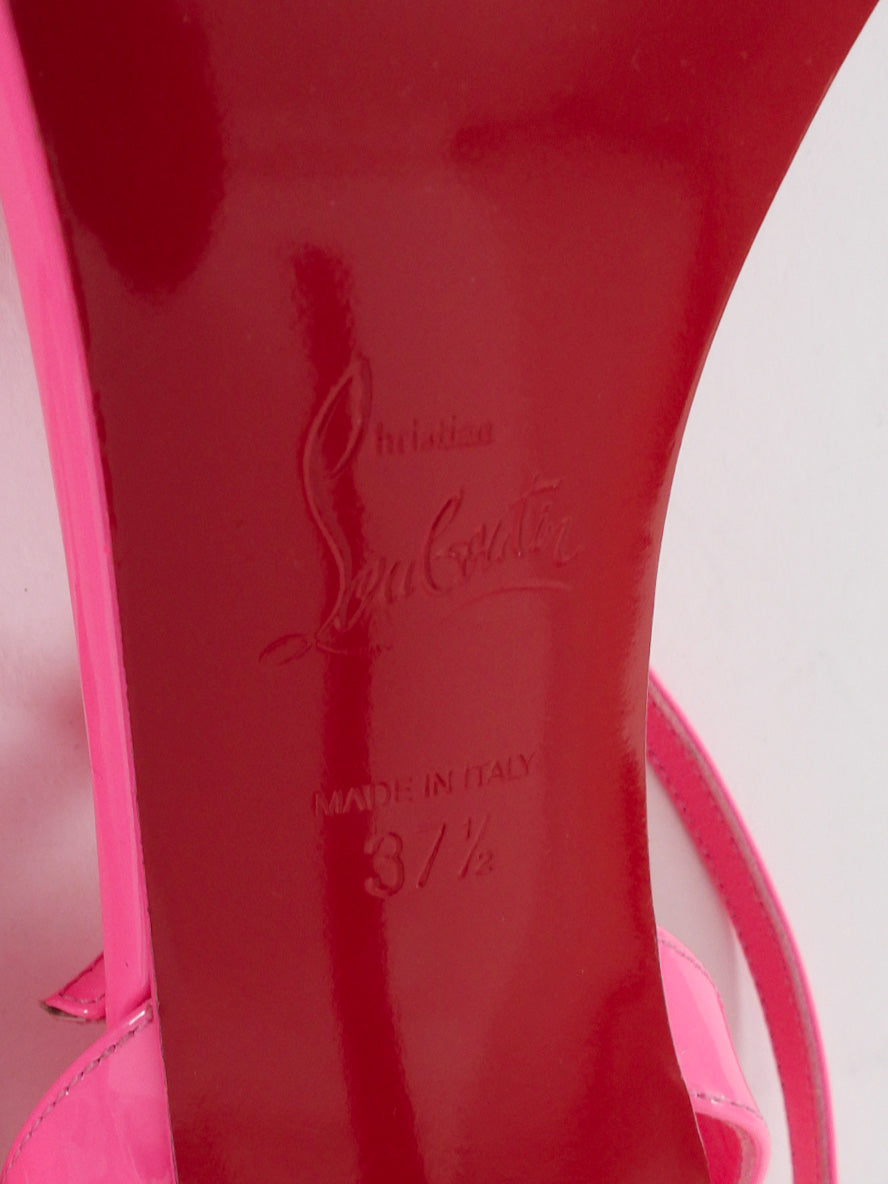 Christian Louboutin Hot Neon Pink Patent Ankle Strap Heels - 37.5