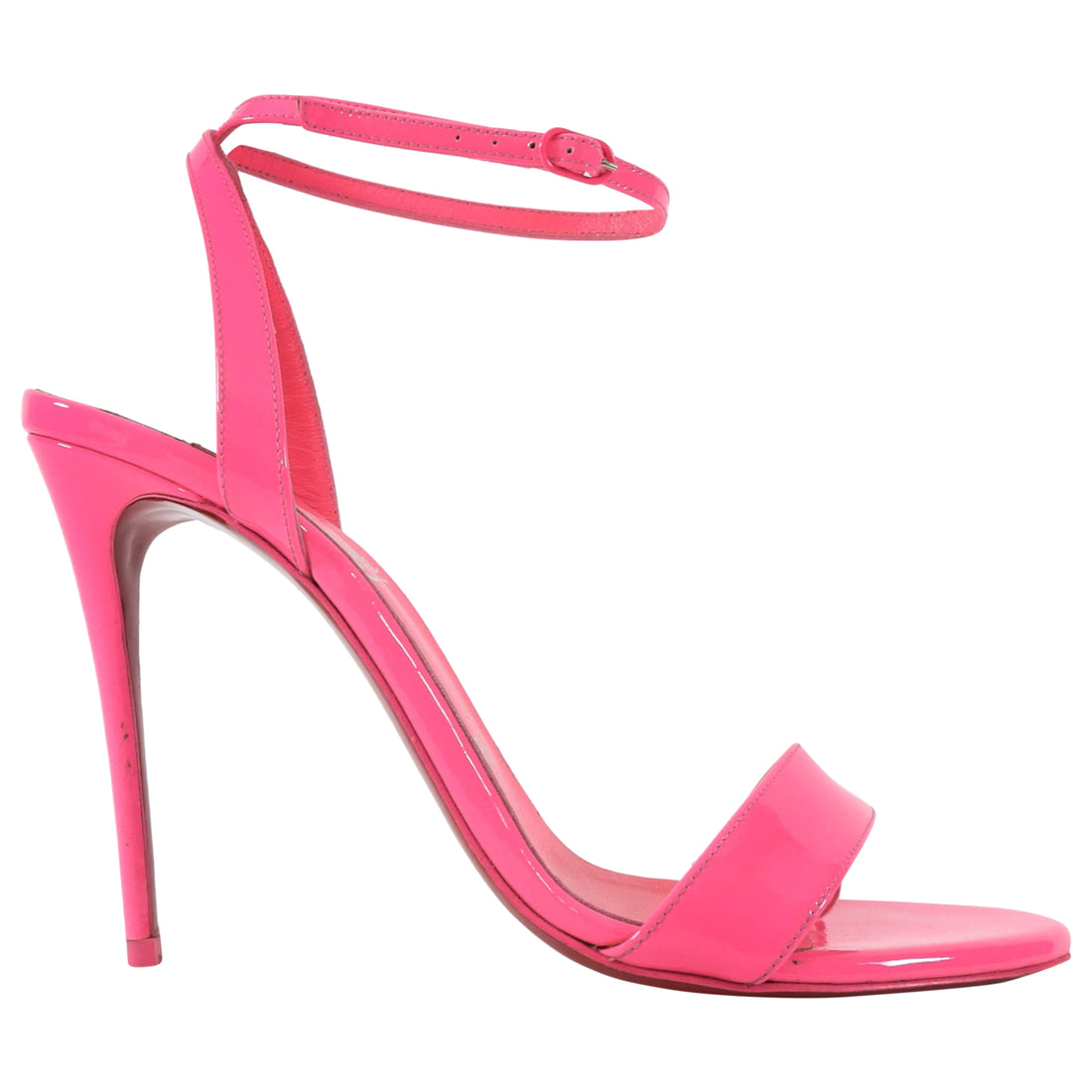 Christian Louboutin Hot Neon Pink Patent Ankle Strap Heels - 37.5