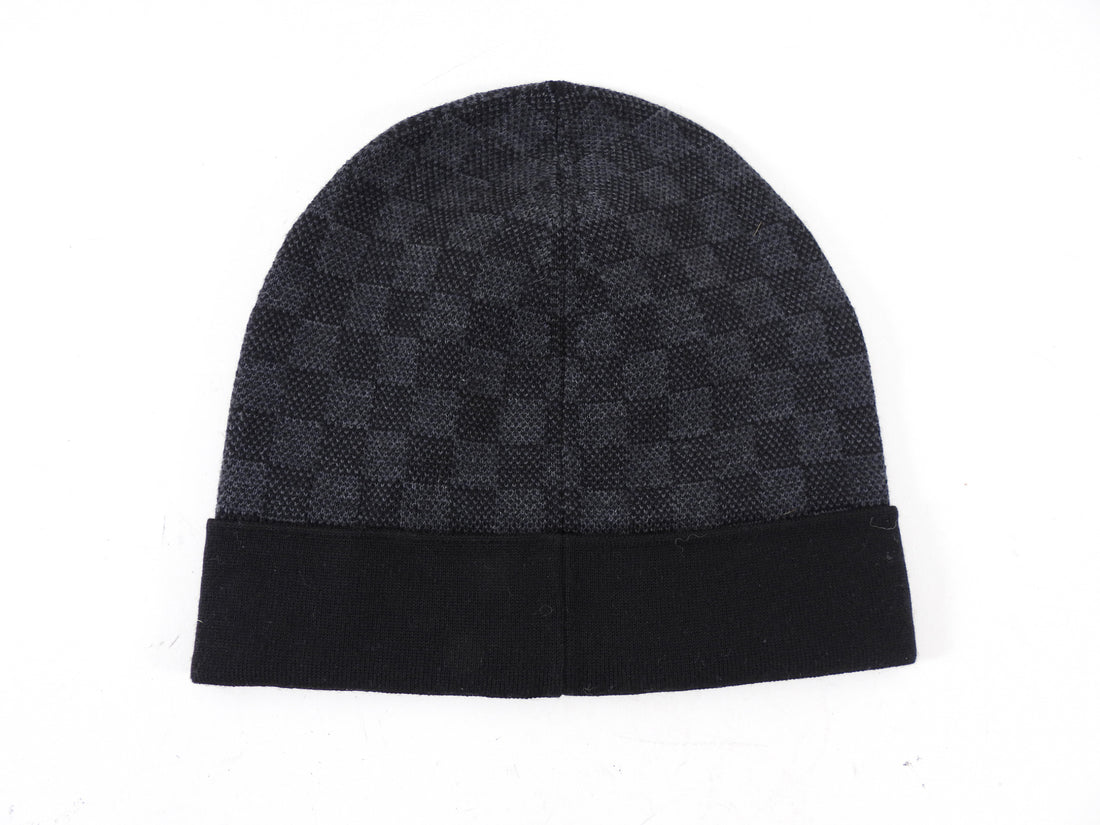 Louis Vuitton Damier Black and Grey Knit Beenie Hat