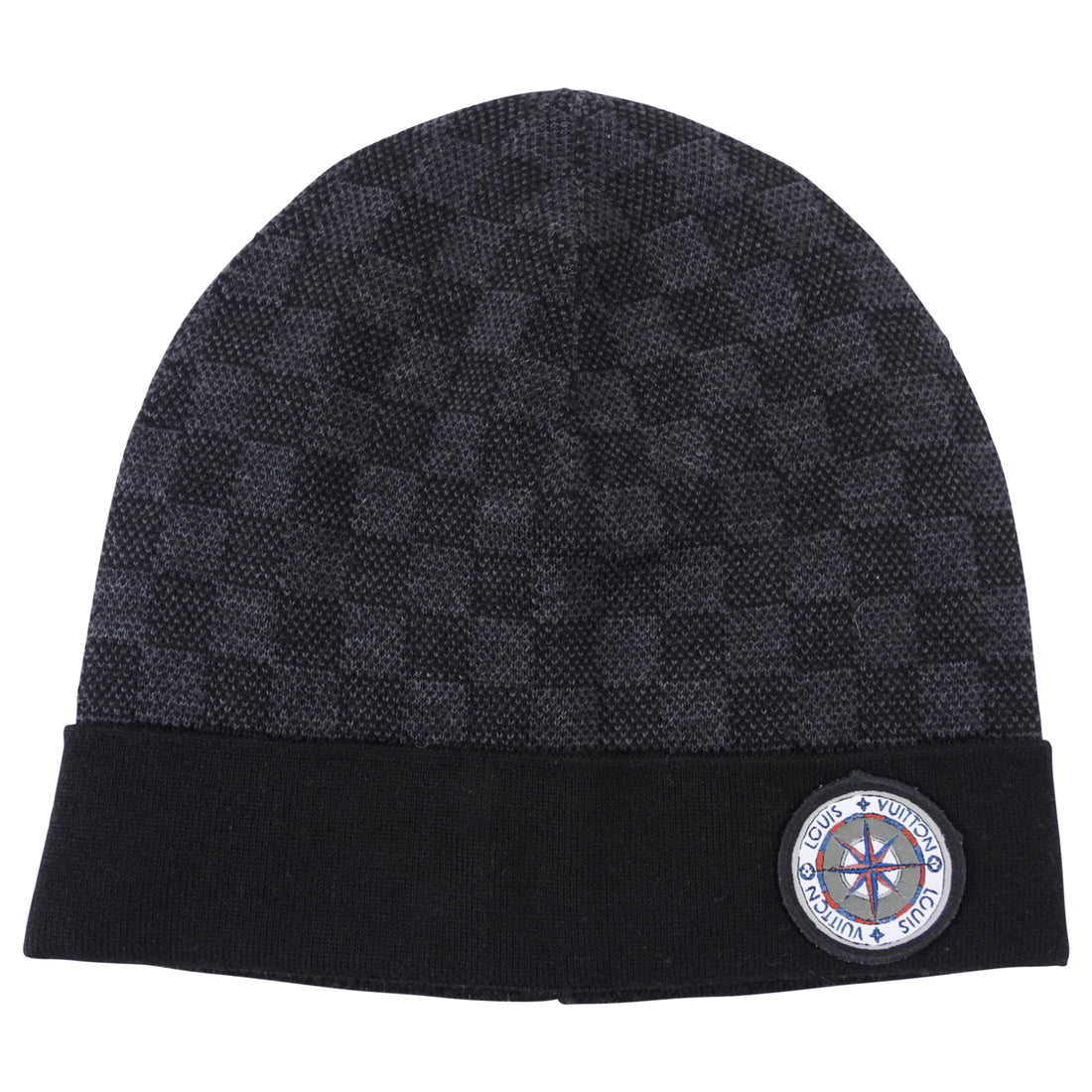 Louis Vuitton Damier Black and Grey Knit Beenie Hat