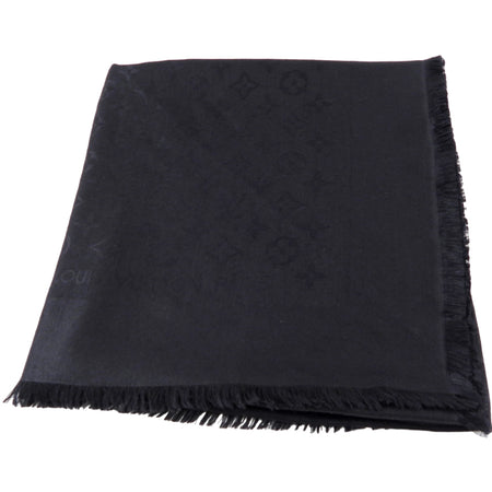 LV Black Monogram Silk / Wool Large Shawl Scarf