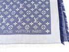 LV Blue Monogram Silk / Wool Large Shawl Scarf