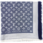 LV Blue Monogram Silk / Wool Large Shawl Scarf