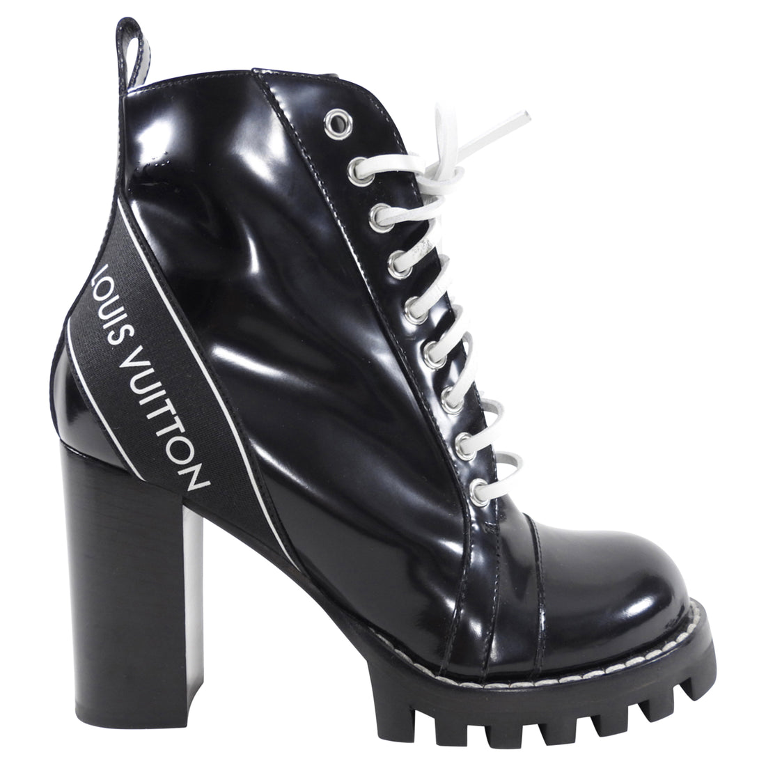 Louis Vuitton Black and White Leather Lace Up Logo boot - 37