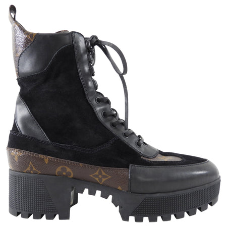 Louis Vuitton Black Suede / Monogram Laureate Desert Platform Boot - 39.5