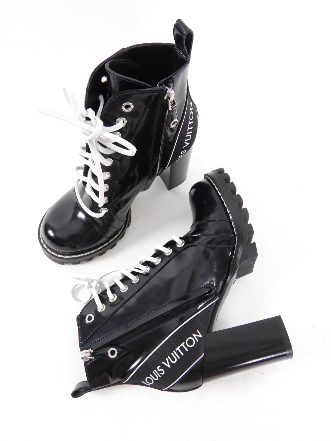 Louis Vuitton Black and White Leather Lace Up Logo boot - 37