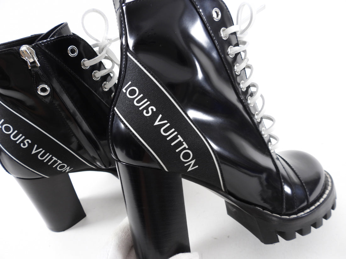 Louis Vuitton Black and White Leather Lace Up Logo boot - 37