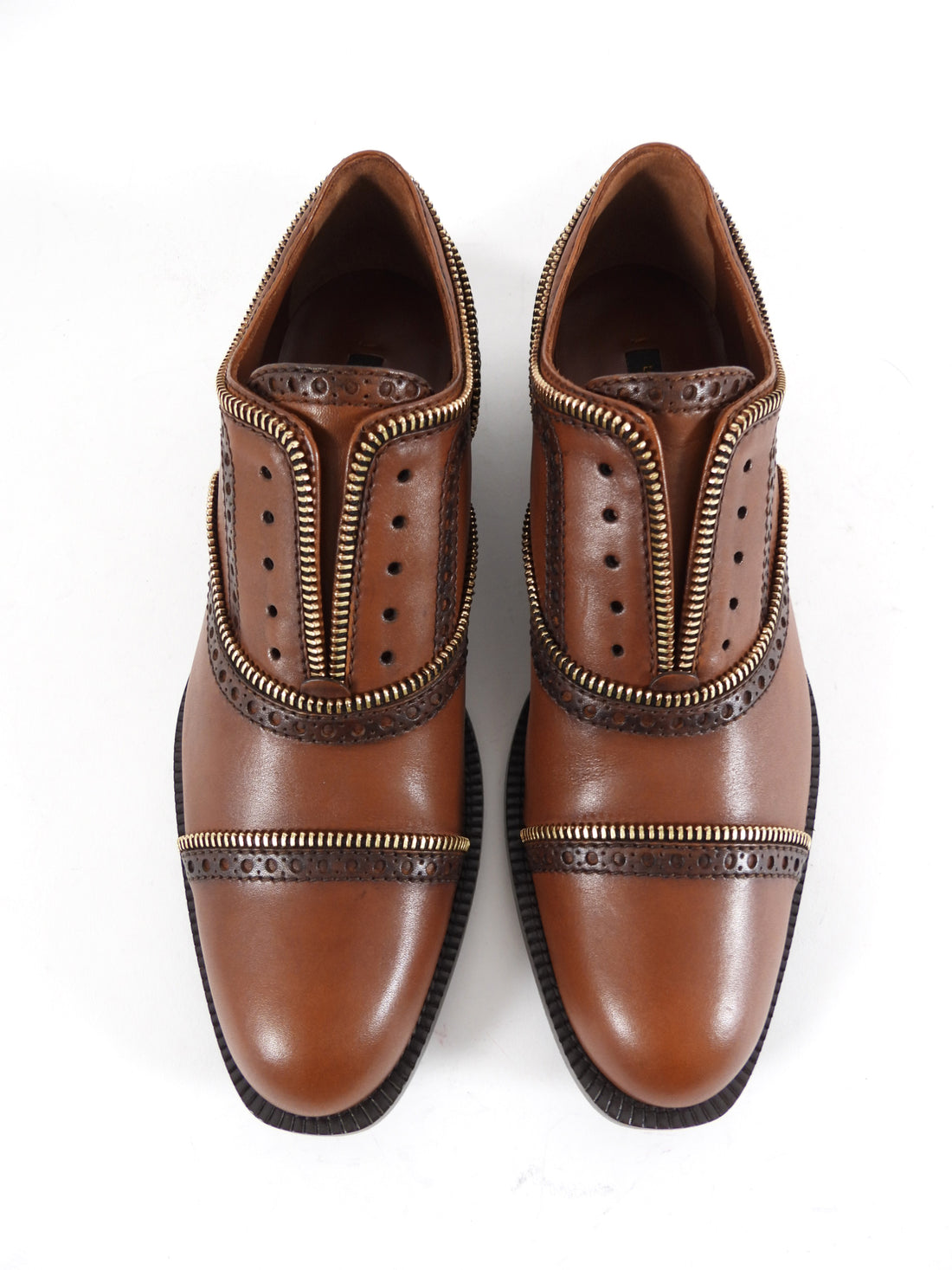 Louis Vuitton Cognac Brown Leather Zipper Detail Oxford Shoes - 36